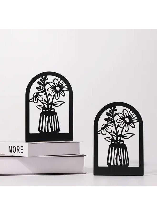 Oil Xiaoju Black Heavy Duty Metal Bookends Set Floral Arch Design Sturdy A Frame Shelf Supporters - Image 2